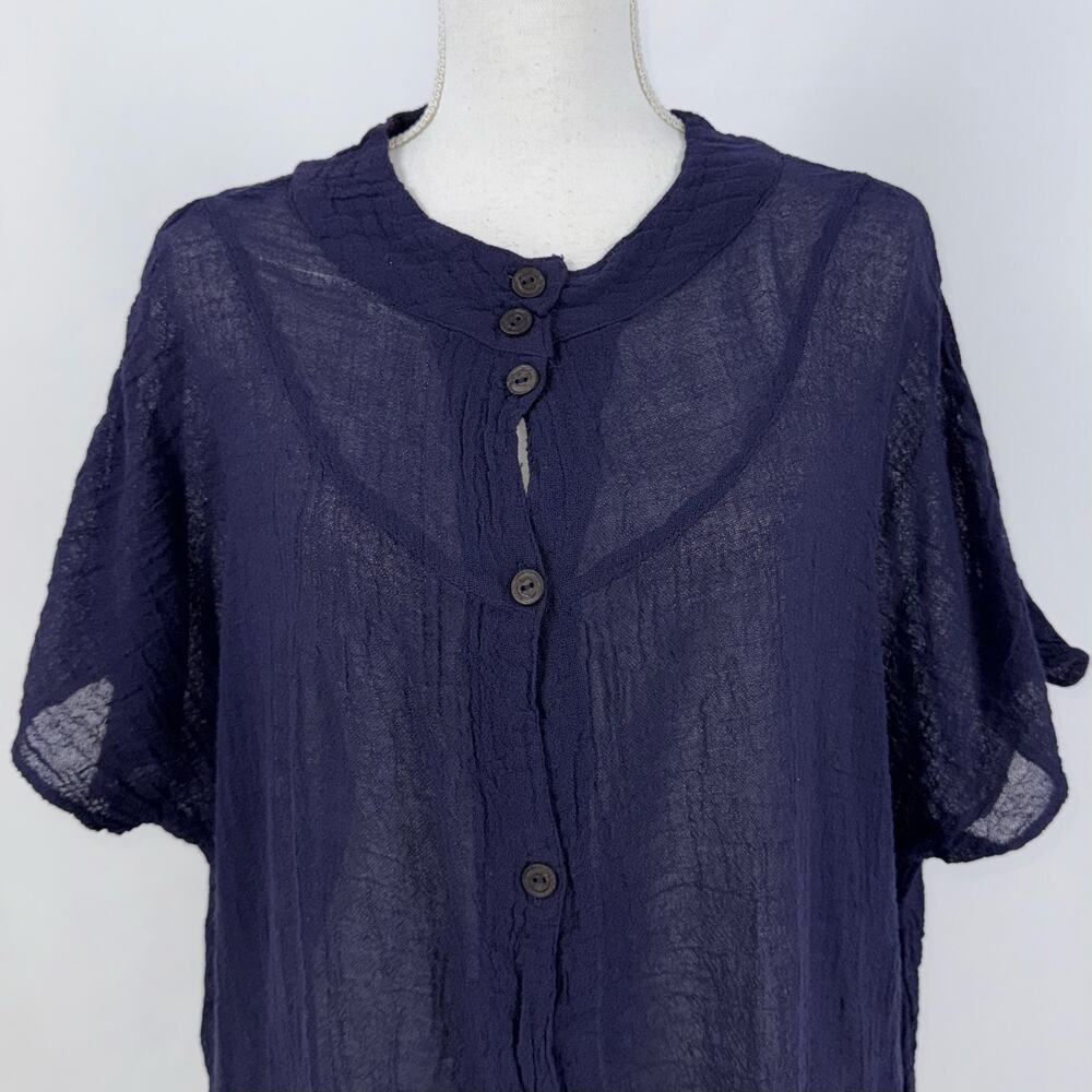 Jaded Gypsy Women's Oversize Gauze Button Down Top L/XL Navy Blue - Picture 3 of 12